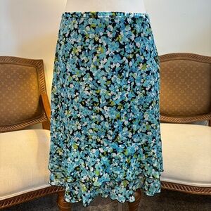 Vintage 2000s Y2K Blue and Green Floral Midi Skirt, Size L